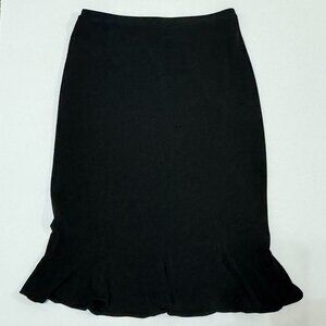 Black Knee Length Spandex Skirt with Ruffle at Hem